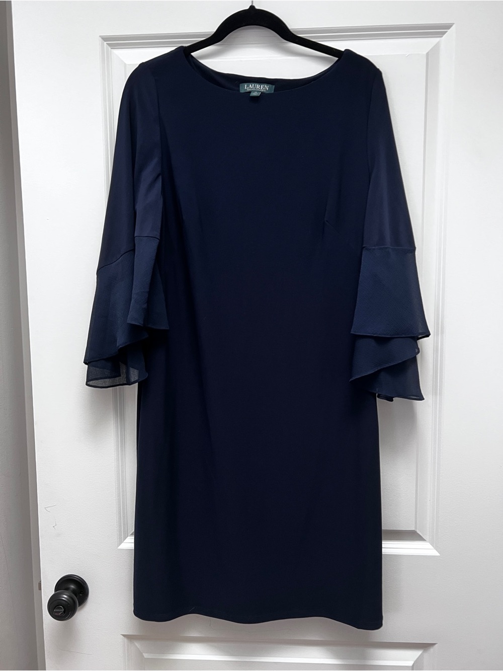 Ralph Lauren Navy Layered-Sleeve Midi Dress
